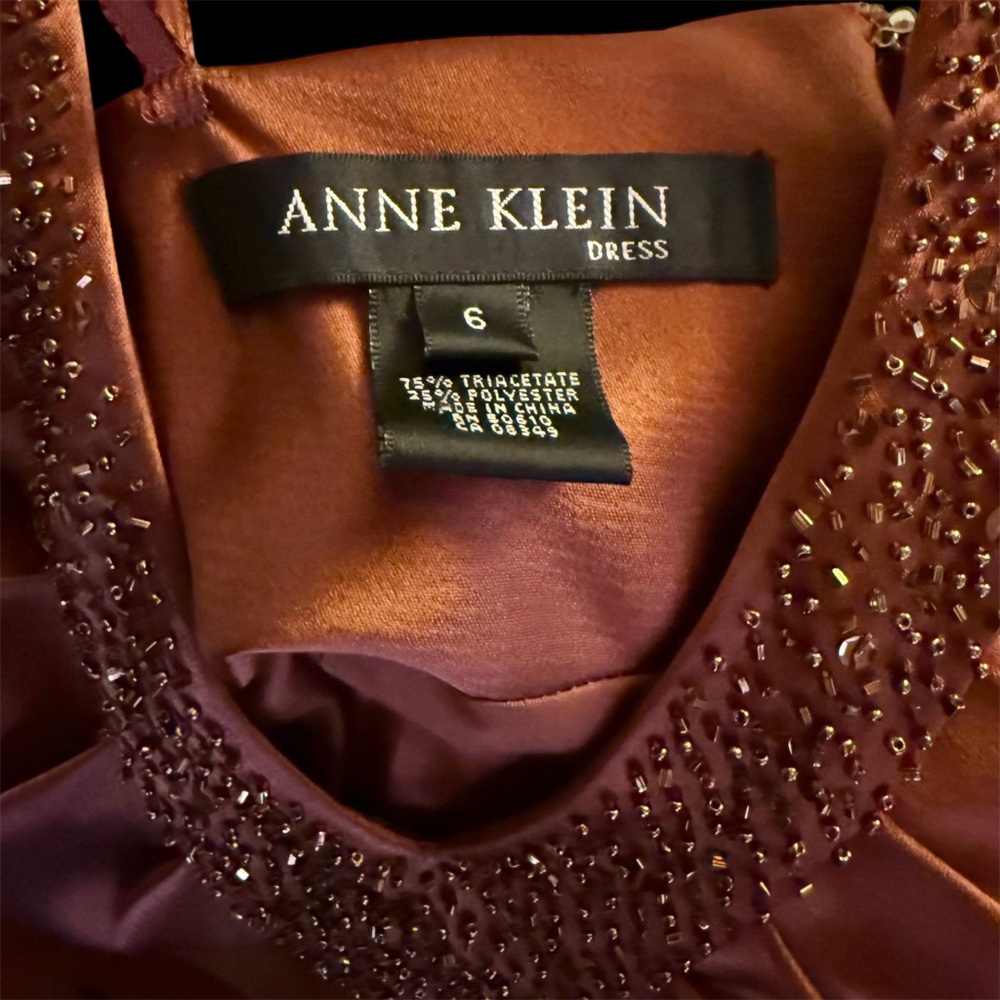 Vintage Anne Klein Chocolate Brown Satin Slip Cocktail Dress Size 6 - Picture 3 of 6